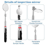 Telescoping Inspection Mirror 360 Rotation Inspection Mirrors Circular Extendable Mirror with Extended Handle Checking Observation Tool for Technicians Mechanics Inspectors