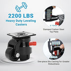 Nefish Heavy Duty Leveling Machine Casters 2200 LBS, Upgraded Ratchet Arm Design Leveling Retractable Castors Set of 4, Aluminum Base & Industrial Grade Rubber Workbench Caster for Industrial, Machine