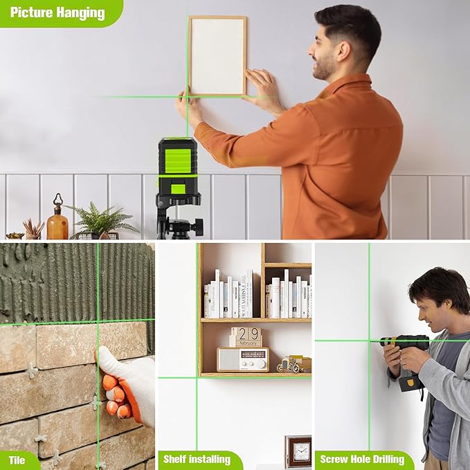 Laser Level with Tripod, 100 Ft Manual Self leveling Laser Level, Green Cross Line，Use for Picture Hanging Floor Construction Tile Wall Home Renovation, Indoor Project, Battery Included（Green)
