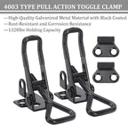 8 Pcs Toggle Clamp Latch 4003 Style, 1320lbs Capacity Adjustable Toggle Clamps with Lock Hook, Black Smoker Clamps Heavy Duty Latches, Quick Release Hasp Clamps for Trunk, Jig, Door and Tool Boxes