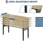 Adjustable Heavy Duty Wood Top Tool Bench Work Bench, 60'' Workbench with Power Outlet, 2000 Lbs Load Capacity Rolling Work Table with Wheels for Home Office Workshop Garage