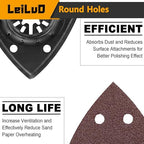 LEILUO 127 Pcs Oscillating Tool Sanding Pad Kit 2Pcs 3-1/2 Inch Triangle Sanding Pads 2Pcs Fingertip Sand Pad 120Pcs Sandpaper 3Pcs Adapters Compatible with DeWalt Dremel Milwaukee and More