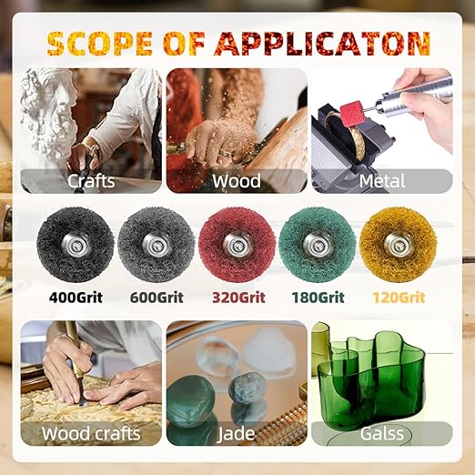 120Grit 100Pcs Upgrades Abrasive Buffing Wheels,Wheels Burr for Rotary Tools-1/8(3mm) Shank,Rust Removal