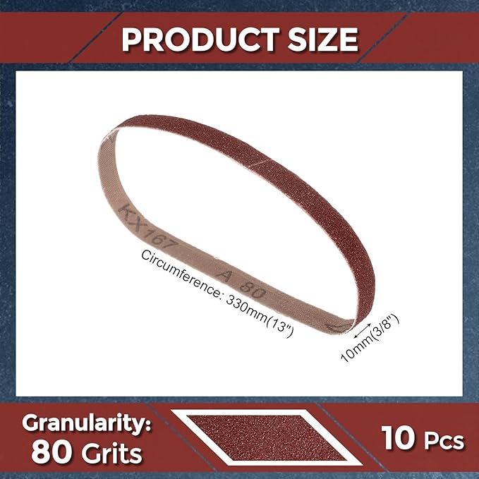 10 Pcs Sanding Belts 3/8 x 13 Inch 80 Grit Aluminum Oxide Abrasive Sandpaper for Belt Sander Metal Grinding Wood Working Weld Rust Removal