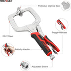 MAXPOWER 11-Inch Locking C Clamp Set, 2 Pack Metal Face Clamp with Large Flat Swivel Pads, Adjustable Heavy Duty C Clamps Locking Pliers for Woodworking, Carpentry, Cabinetry, Welding and Repair