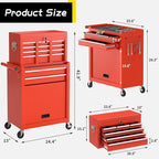 On Shine Rolling Tool Chest - 8 Drawer Large Capacity Metal Tool Box with Wheels, Locking Mechanisms; ideal for Garage, Workshop (Red)