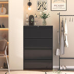 Superday Lateral File Cabinet 4 Drawer Metal File Cabinet with Lock, Black Filing Cabinets for Home Office, Locking Filing Cabinets Hanging Files Letter/Legal/F4/A4