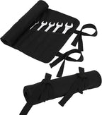 Tool Bag, Heavy Duty Waxed Canvas Wrench Tool Roll Up Pouch, Multi-Purpose Small Hand Tools Organizer Holder with 24 Pockets (Black)