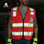 Dib Safety Reflective Mesh Vest High Visibility Two Tone with Pockets and Zipper, Red Mesh with Yellow Trim 2XL