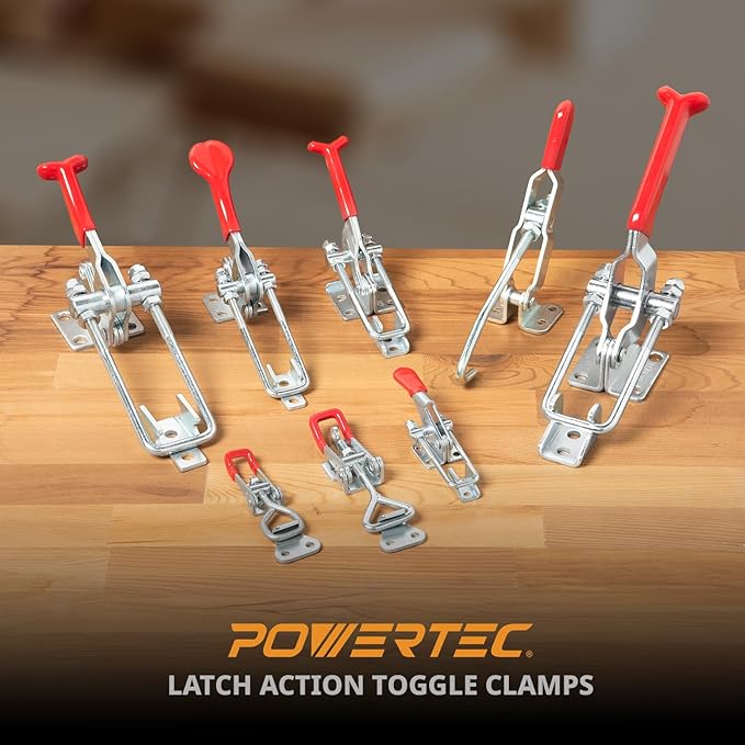 POWERTEC 4PK Toggle Clamp, 220 lbs Holding Capacity, 4001 Adjustable Pull Action Latch for Smoker, Tool Box, Woodworking Jigs and Fixtures, Cabinet, Tool box, Door (20311)