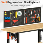 Adjustable Height Work Bench 60×22 Workbench for Garage with Under Table Shelf Heavy Duty Rubber Wood Work Table for Shop Woodworking, Office, Home, Commercial