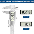 Digital Caliper Measuring Tool, 6 Inch Stainless Steel Vernier Caliper Digital Micrometer with Large LCD Screen, Auto-Off Feature, Easy Switch from Inch to Millimeter