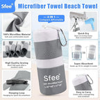 Sfee 2 in 1 Microfiber Oversized Beach Towel, Quick Dry Towel Travel Towel Camping Towel Super Absorbent Compact Lightweight Sports Gym Towels for Beach,Gym, Hiking, Pool, Backpacking, Bath, Yoga