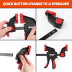 6" Bar Clamps for Woodworking, 4-Piece One-Handed Clamp/Spreader, Light-Duty Quick-Change F Clamp with 170 lbs Load Limit