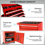 Rolling Tool Chest - 5 Drawers Tool Box Organizer with Lockable Wheels, Sliding Drawers, Detachable Top Tool Box - Tool Storage Cabinet for Garage Workshop, Red