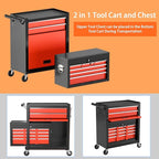 8-Drawer High Capacity Rolling Tool Chest, Removable Cabinet Storage Tool Box with Wheels and Drawers, Detachable Toolbox with Lock for Workshop (Black&red)
