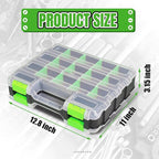 Tool Box with Transparent Lid, Double Side 34-Compartments Organizer Box with Removable Dividers for Hardware, Screws, Bolts, Nails, Beads, Jewelry and Fishing Accessories, Green, 2 Pack