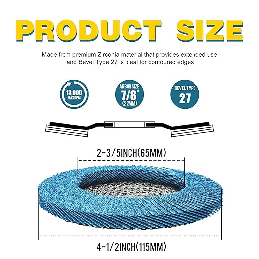 Flap Discs 4 1/2 for Angle Grinder, 12 Pcs Flap Discs 40 Grit, 4.5" x 7/8" High Density Zirconia Type 27 Flap Sanding Disc for Grinding, Rust Removal, Sanding and Finishing - 12 Packs
