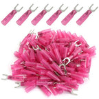 Hordion 100PCS 22-16 AWG Fork Connector, Red Heat Shrink Fork Terminals Waterproof and Insulated Electrical Crimp Connectors for Boat Truck Stereo