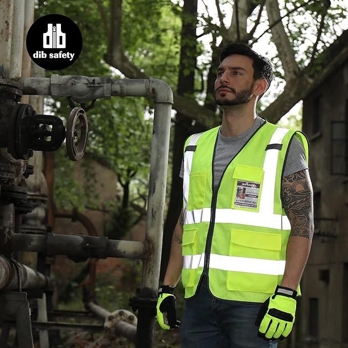Dib Safety Reflective Vest Mesh, High Visibility Vest with Pockets and Zipper, Construction Work Vest ANSI Class 2, Yellow Mesh 2XL