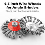 5 Pack 4.5 Inch Twist Knotted Wire Wheel for Angle Grinders, with 5/8 Inch-11 Threaded Arbor, for Heavy & Light Duty Work