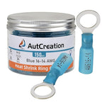 AutCreation 150PCS Heat Shrink Ring Terminals 5/16" Blue 16-14 AWG Marine Grade Electrical Wire Connectors, Tinned Red Copper Resistant Ring Connectors, Insulated Waterproof Crimp Terminals
