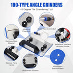 45 Degree Tile Chamfering Tool,Angle Grinder Stand for 45° Tile Cutting,with 4PCS Saw Blades,Gloves,Hose,Adjustable Attachments for Chamfering