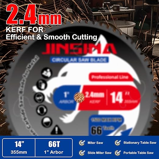 14" Miter Table Saw Blade, TCT Metal Cutting Saw Blades with 66T & 1" Arbor, Professional for Iron Steel Aluminum Stainless Steel Ferrous Metals