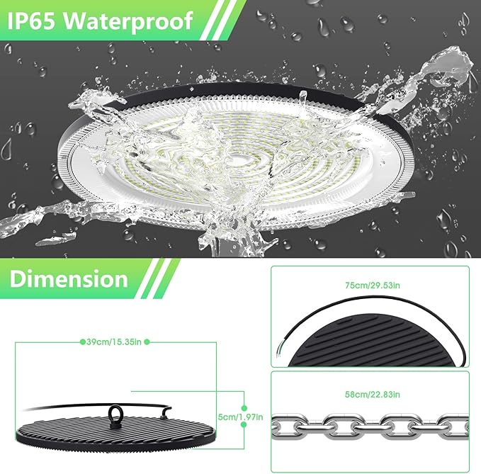 loyal LED High Bay Shop Lights: UFO Dimmable Commercial Lighting 6000K - for Warehouse Garage Workshop Gym with US Plug Cable (500W, 20 Piece)