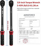 AEROFORCE 3/8-Inch Drive Torque Wrench（5-45 lb.ft / 6.8-61.2 Nm),72 Tooth Dual Direction Reversible Ratchet, Dual Range Scales, Precision Calibrated for Bike, Motorcycle and Car Repair