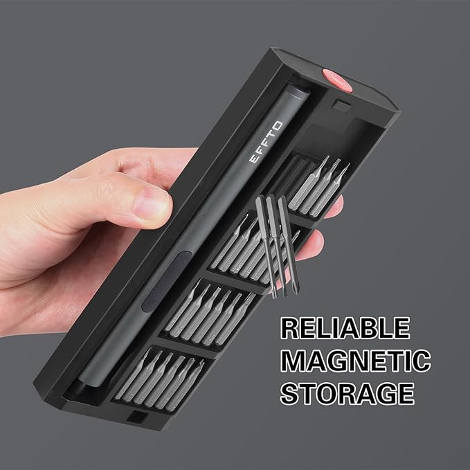 Mini Electric Screwdriver Set, 0.2N.m Precision Torque Screwdriver Rechargeable with 350mAh Lithium-ion Battery, 24pcs Precision S2 Steel Bits, Pocket Aluminum Alloy Storage Case Package