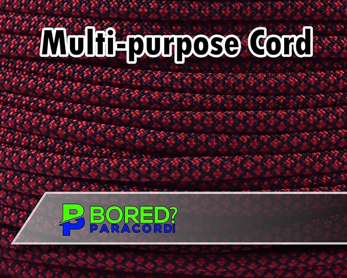 BORED? PARACORD! 550 lb Paracord - Ideal for Crafting, Camping, DIY Projects, Active & Military Outdoors - Strong Survival Rope - Tactical Parachute Cord Type III - Blood Diamonds 250 Feet