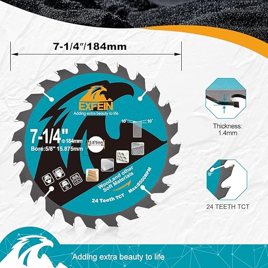 7-1/4 Inch Miter/Table Saw Blades 10pcs, 24 Teeth ATB TCT Fine Finish Wood Cutting Circular Saw Blade with 4/5 Inch Arbor