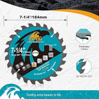 7-1/4 Inch Miter/Table Saw Blade, 24 Teeth ATB TCT Fine Finish Wood Cutting Circular Saw Blade with 4/5 Inch Arbor