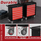 Rolling Tool Chest with Drawers, 7 Drawers Tool Chests & Cabinets, Metal Toolbox with Wheels, Lockable Storage Cabinet, Garage Tool Box with Drawers (BlackRed, 7 Drawers)