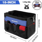 WORKPRO Tool Bag, 18 Inch Tool Bag with Waterproof Molded Base, Open Top Tool Organizer Bag with 20 Pockets, Adjustable Shoulder Strap