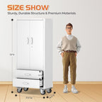 Rolling Storage Cabinet with 2 Doors and 2 Drawers, Heavy Duty Metal Storage Cabinet with Shelves, Locking Steel Cabinet for Warehouse, Home, Office (White)