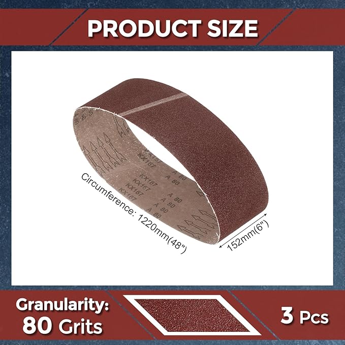 5 Pcs Sanding Belts 6 x 48 Inch 80 Grit Aluminum Oxide Abrasive Sandpaper for Belt Sander Metal Grinding Wood Working Weld Rust Removal