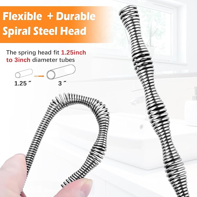 25 FT Drain Snake 2.0 with Double Mode, 10-In-1 Drain Auger for Sink and Drain Unblocking, Plumbing Snake for Real DYIs