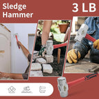 Sledge Hammer 3 Lb, Octagonal Head, Non-slip Rubber Grip, Heavy Duty Hammer For Construction, Gardening, Home Improvement