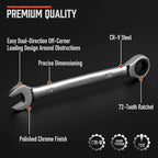 HORUSDY Combination Ratchet Wrenches Set with SAE | 8 Pieces Wrench Set with Wrench Organizer | 72-Tooth | 5° Swing Arc | 1/4" - 11/16" | Chrome Vanadium Steel