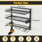 COFIT Power Tool Organizer with Adjustable Height 3-Tier Iron Tool Rack and Wall Mount Charging Station for Drill and Garage Workshop