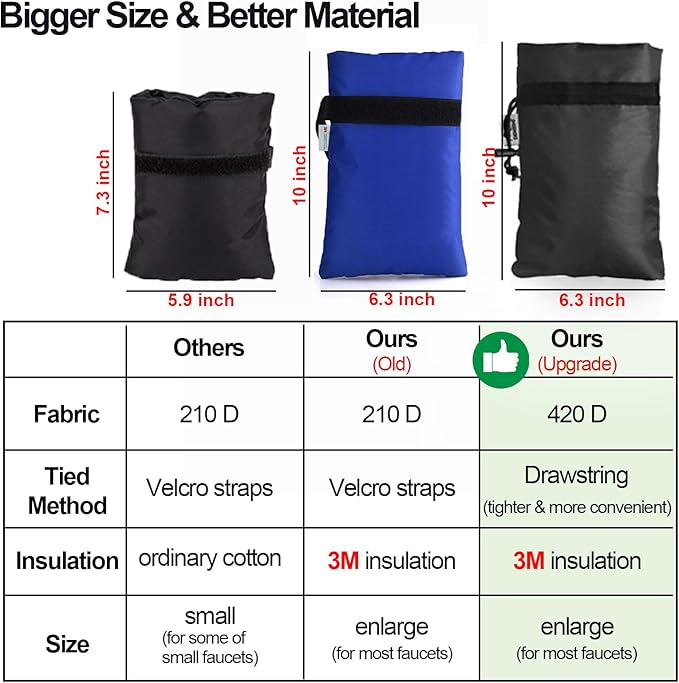 Enlarge Outdoor Faucet Cover for Winter Freeze Protection, 3M Thinsulate, 10"H x 6.3"W Hose Bib for Wall Taps Outside, Waterproof & Frost Free Insulated Spigot, 8 Pcs Faucet Socks - Black