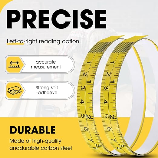 Adhesive Measuring Tapes,Steel Self Tape Measure,1/2" Wide Imperial & Metric Ruler Sticker, Stick On Table Saw and T Track for Woodworking, Drafting (Yellow, Right to Left 118" 2PCS)