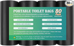 80 PCS Portable Toilet Bags for Camping, Biodegradable Porta Potty Bags - 8 Gallon Thickened Waste Bags Fit for 5 Gallon Bucket, Camping Poop Bag, Trash Bags for Home Boating Travel Outdoor