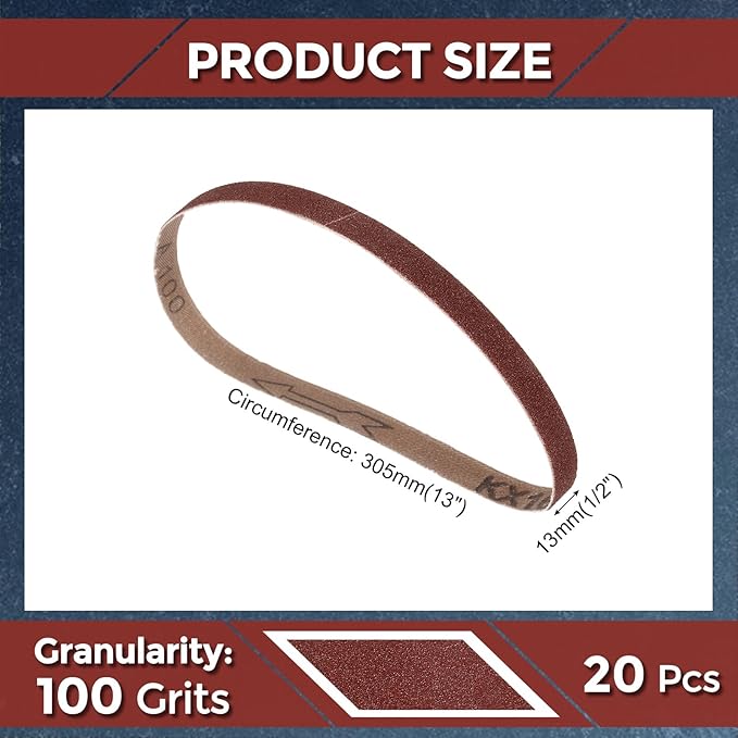 20 Pcs Sanding Belts 1/2 x 12 Inch 100 Grit Aluminum Oxide Abrasive Sandpaper for Belt Sander Metal Grinding Wood Working Weld Rust Removal