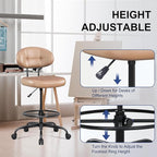 Misolant Drafting Chair Without Arms, Tall Office Chair with Footrest Ring for Standing Desk, Small Faux Leather Executive Office Chair with Adjustable Height for Bar Lab Counter Height Desk, Brown