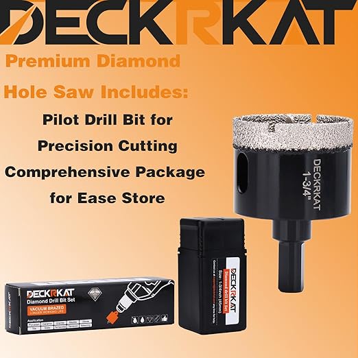 1-3/4 Inch Diamond Hole-Saw Bits with Pilot Drill Bit - 2pc 1-3/4" Diamond Tipped Tile Hole Saws with Guiding Bit Accurate Drilling for Porcelain Tile Ceramic Pottery Granite Stone Glass Bottles 45mm