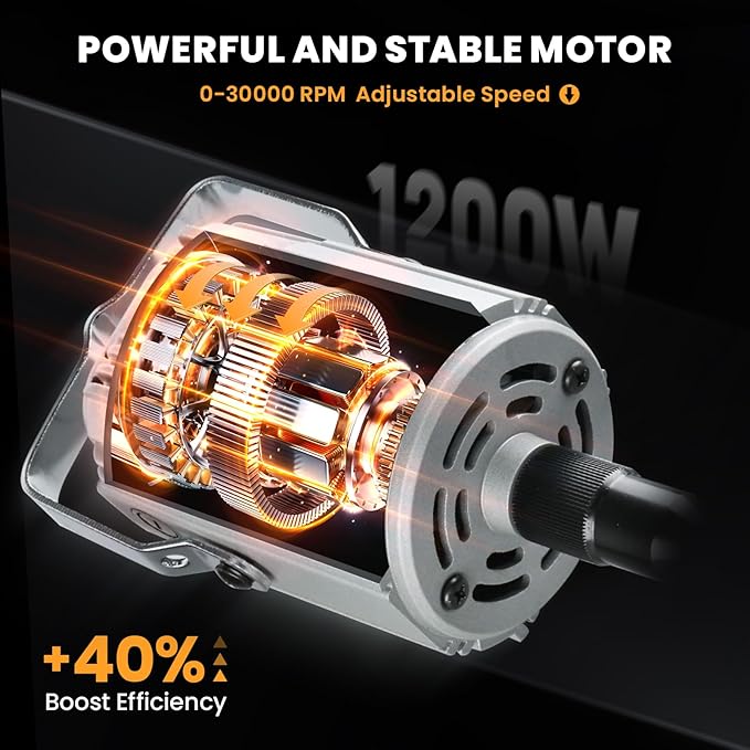 1200W Flex Shaft Grinder, 30000RPM Variable Speed Flex Shaft Rotary Tool Kit, 0-1/4" Universal Chuck Hanging Multi-function tool with 46PCS Accessories for Polishing, Carving, Silver, Wood, Creating