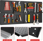 4Pcs Metal Pegboard Panels for Wall，Peg Boards for Garage Tools Pegboard Storage Organizer for Workbench, Shop，Bathroom，Office and Gaming Setup With Customizable Hanging Solutions (Black, 24" x 12")